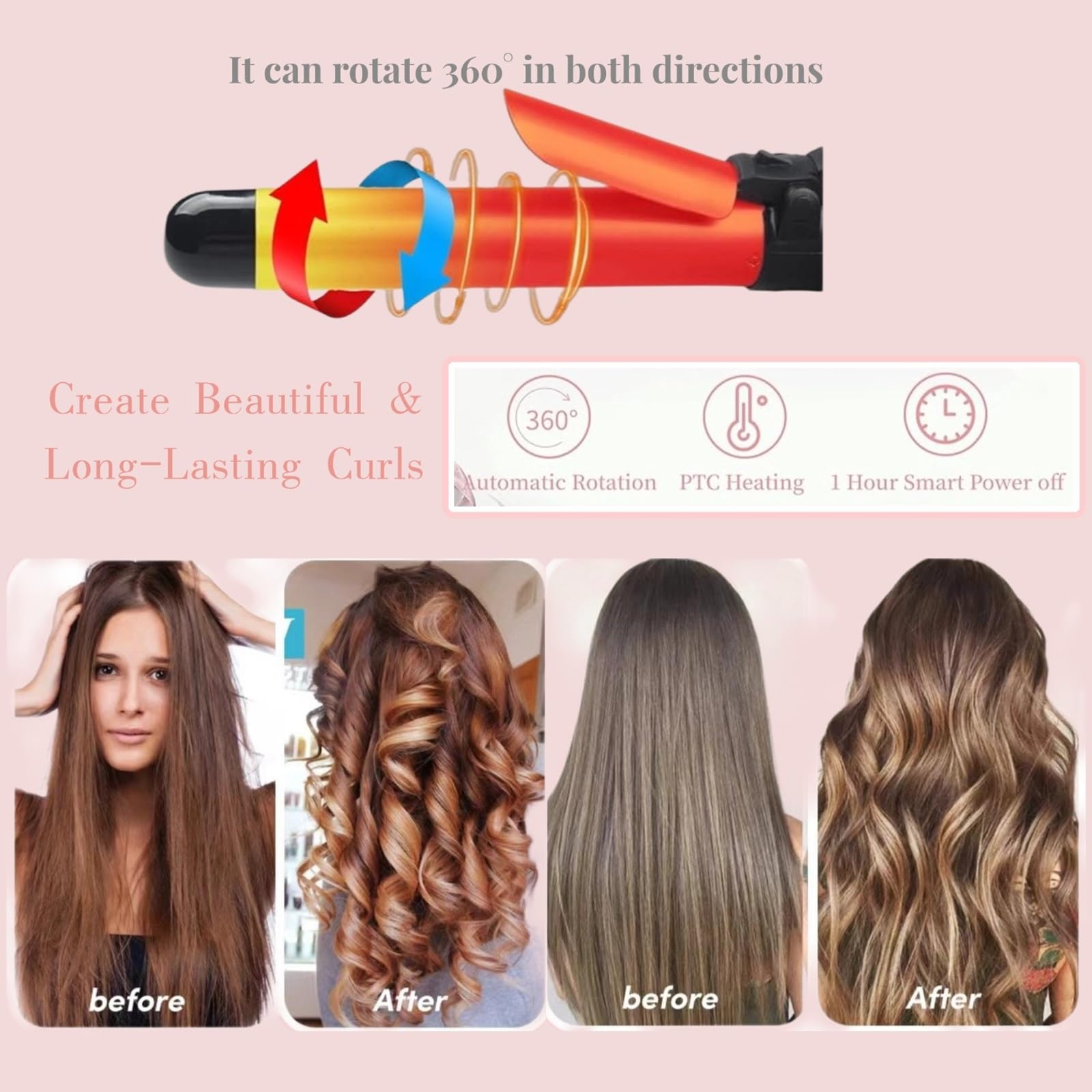 Dopheuor rose gold wand easy grip for quick, lasting curls