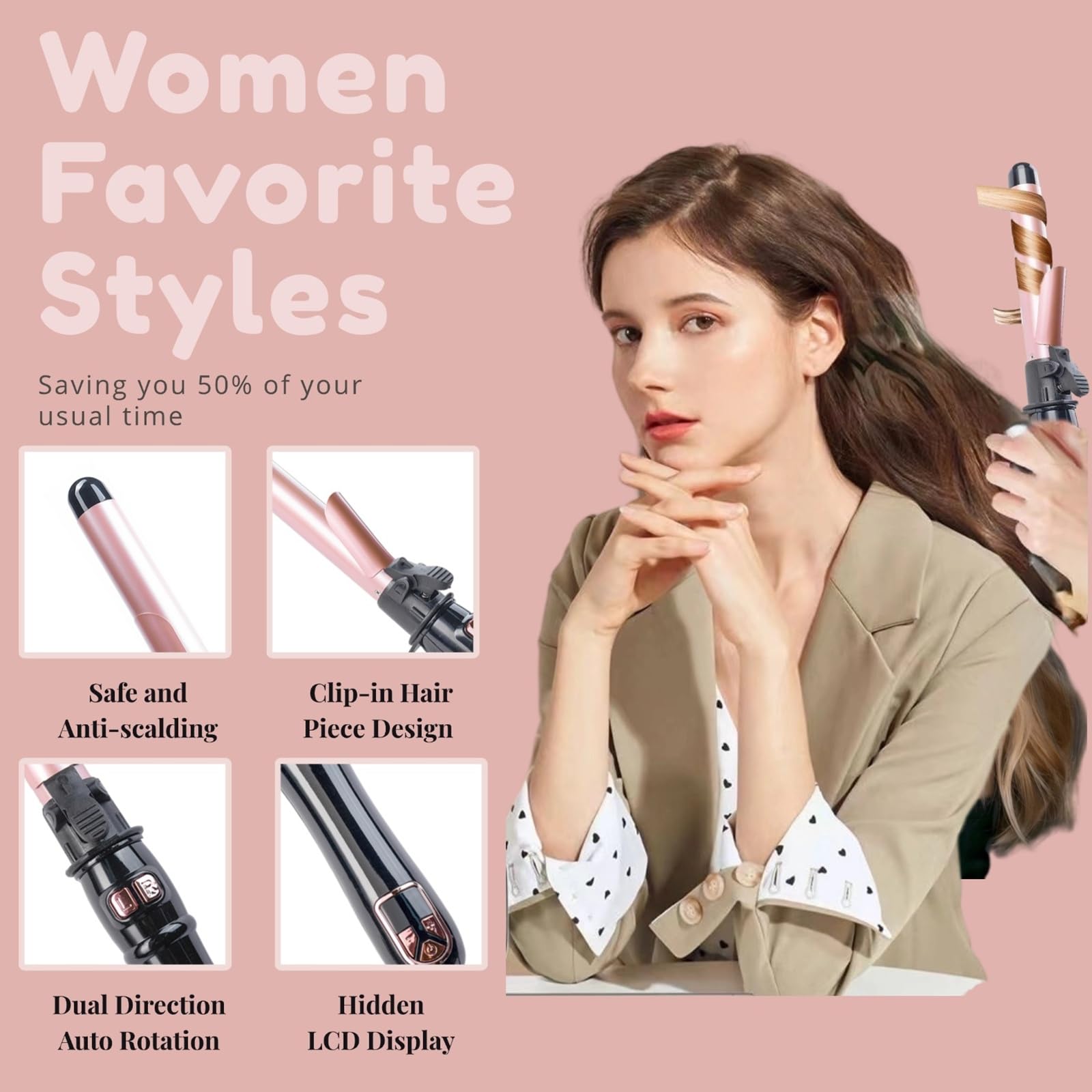 Dopheuor curling wand LED display shows temp for precise styling