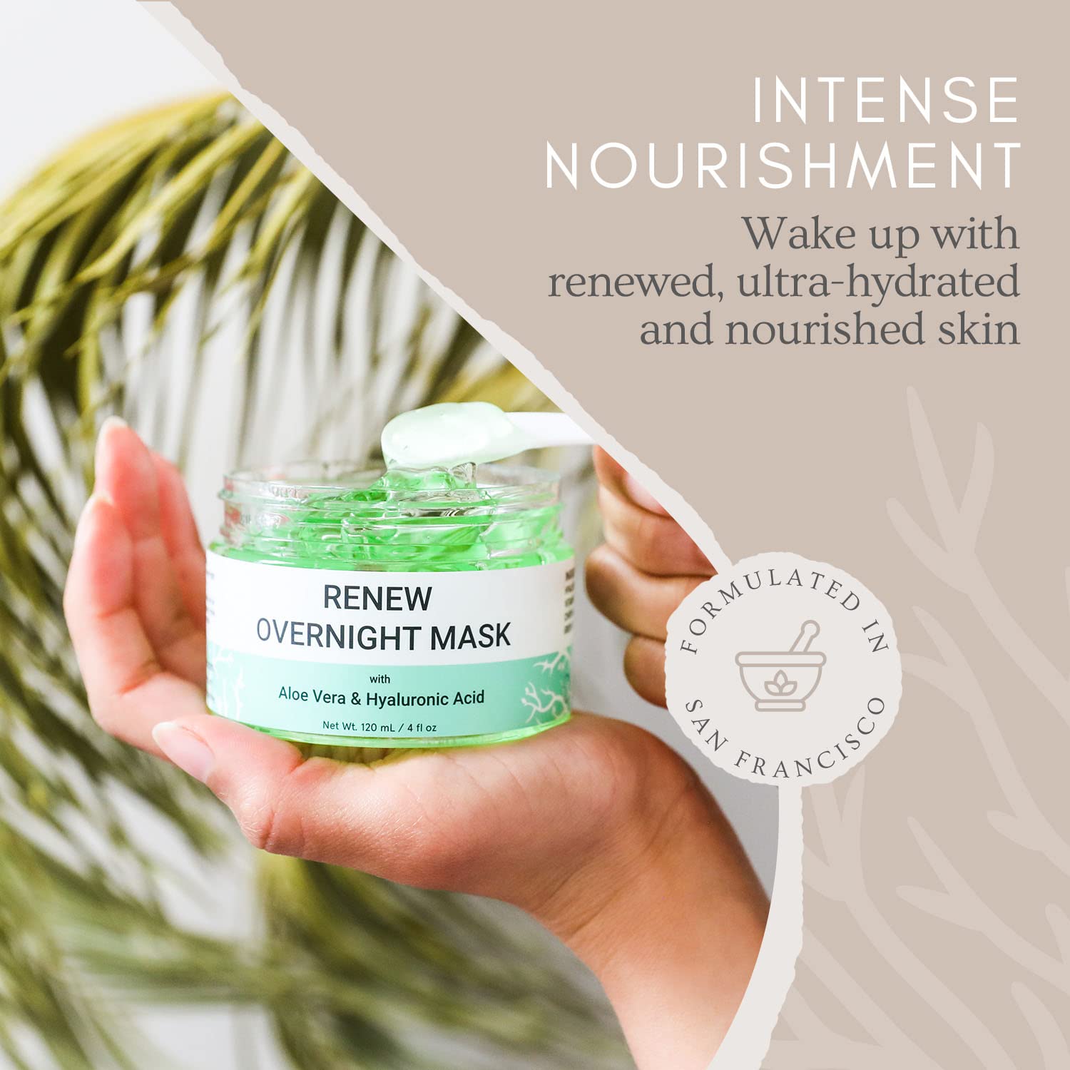 Doppeltree RENEW overnight mask jar close-up shows creamy texture for deep hydration.