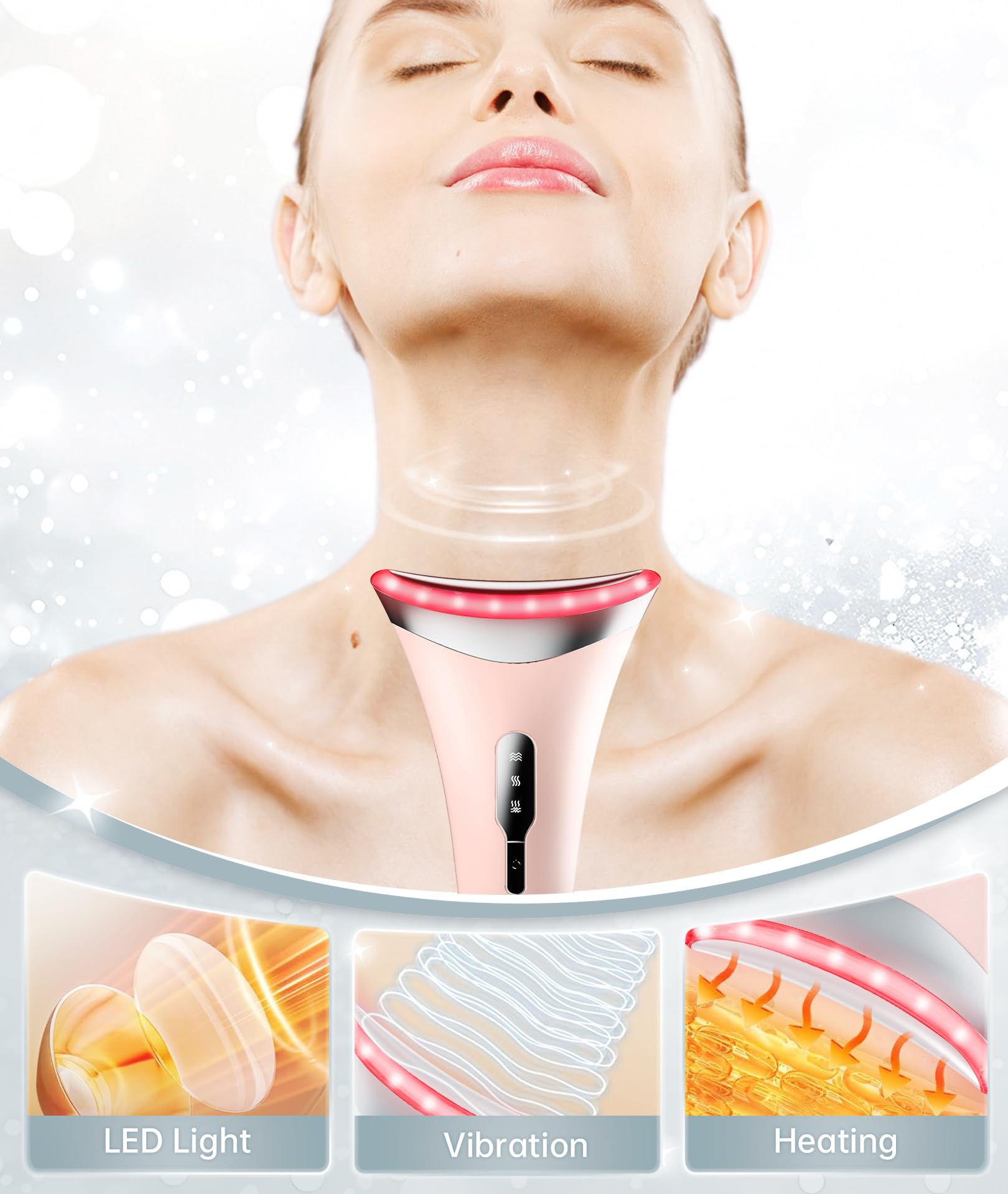 Dopsikn pink color lights on device demonstrate therapy options for skin vitality