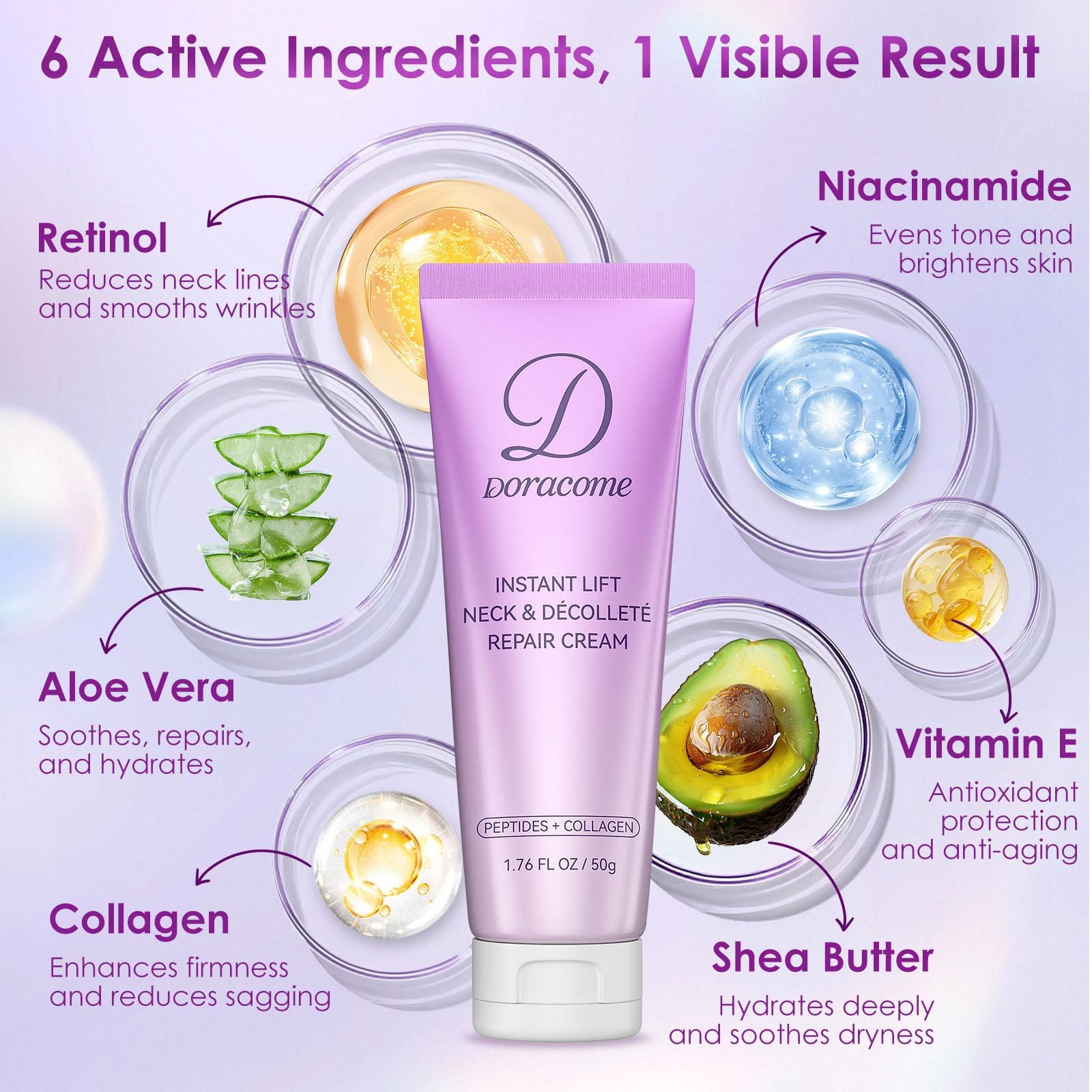 Doracome neck firming cream packaging ready for daily hydration