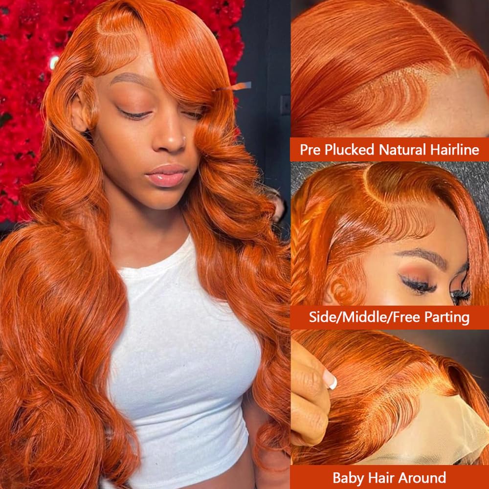 Dorbess Ginger Orange 13x6 HD lace-front closeup showing natural parting and invisible melt.