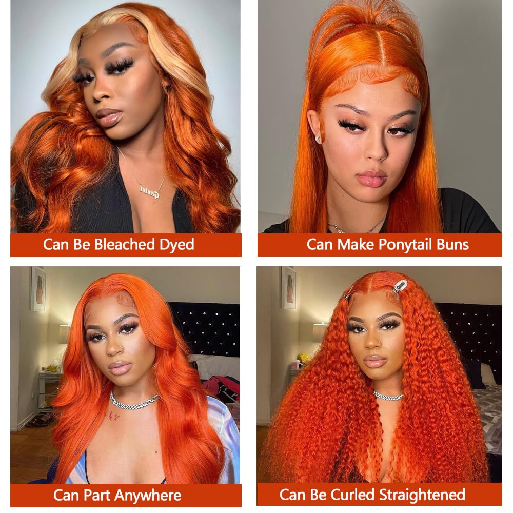 Dorbess Ginger Orange glueless-band wig highlights secure fit without glue.