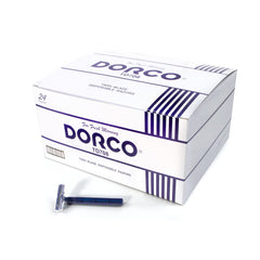 Dorco Fresh twin blade disposable razors box cover—bulk pack keeps grooming convenient on busy days.