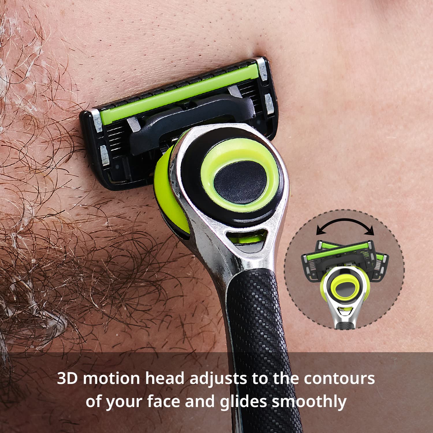 Dorco Pace 6 Pro 3D Motion curved blades provide close, gentle cutting.