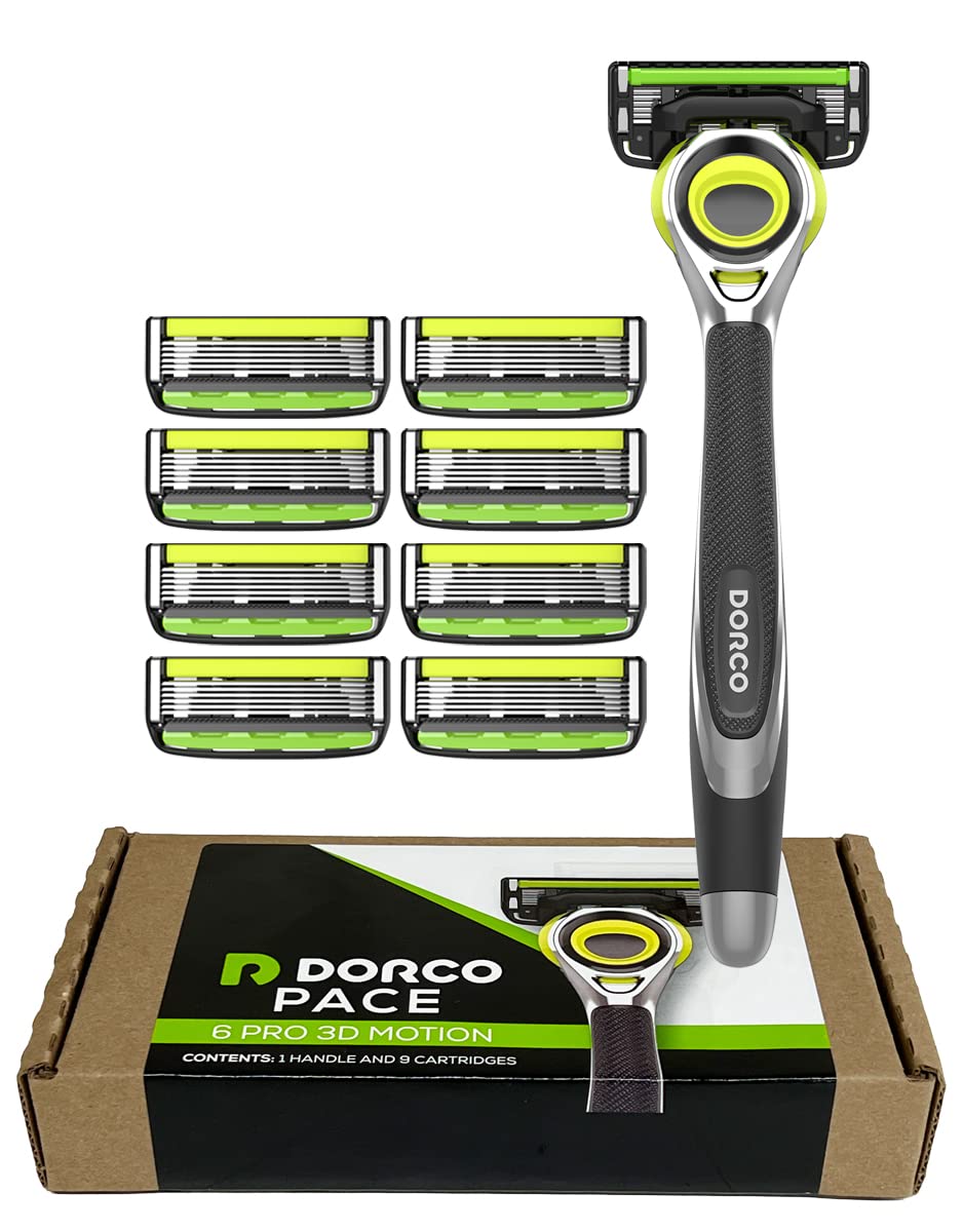 Dorco Pace 6 Pro 3D Motion handle with ergonomic grip for comfortable control.