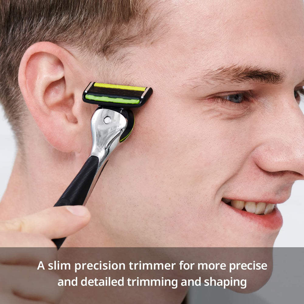 Dorco Pace 6 Pro 3D Motion lubrication strips with aloe, argan, avocado for glide.