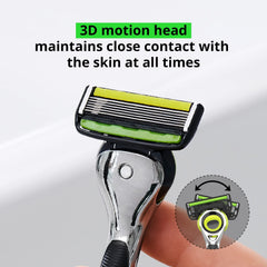 Dorco Pace 6 Pro 3D Motion rotating head follows contours for a smooth shave.