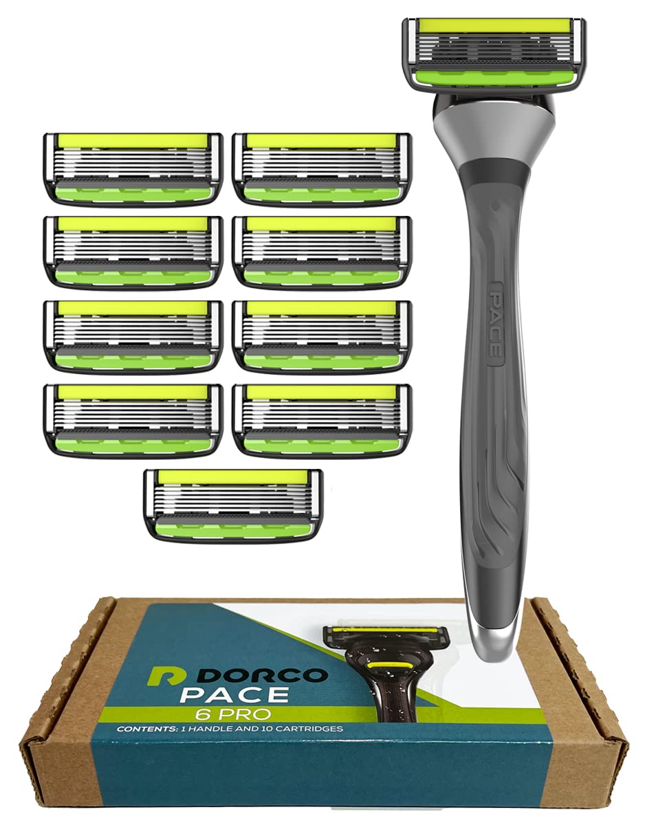 Dorco Pace 6 Pro handle shown with ergonomic grip for precise control