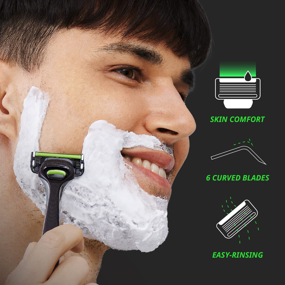 Open blade design for easy rinsing and longer blade life with Dorco Pace 6 Pro