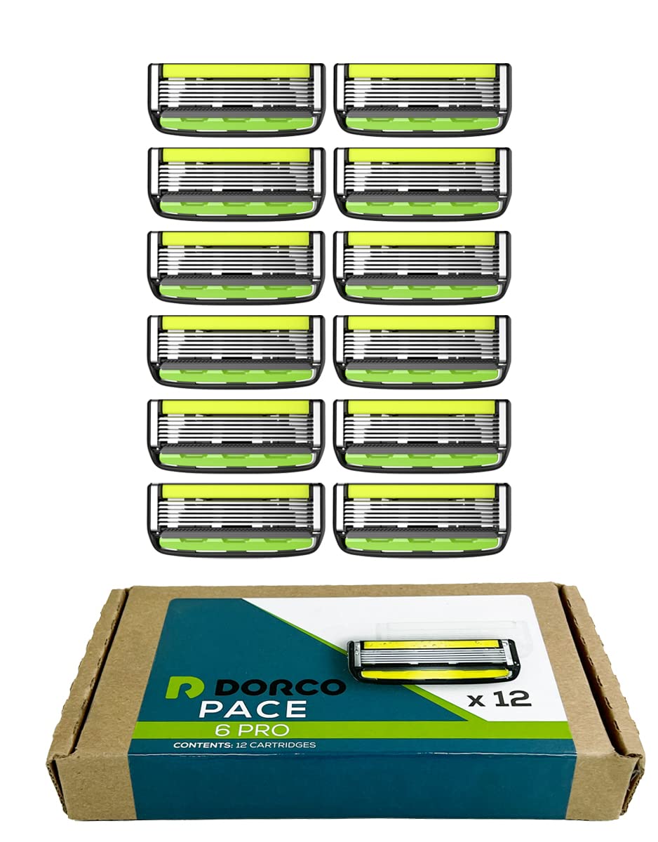Dorco Pace 6 Pro refills close-up shows six blades for smoother shaving.