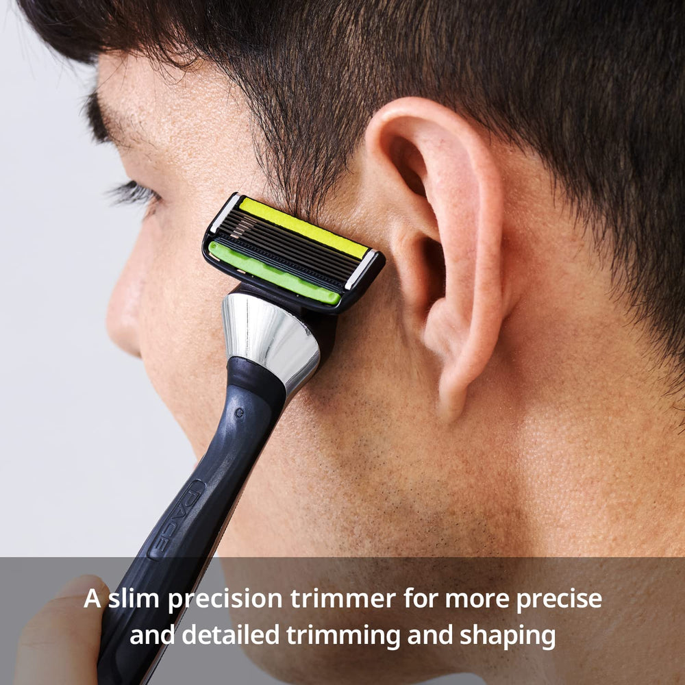 Trimmer back on Dorco Pace 6 Pro helps reach sideburns and under-nose areas