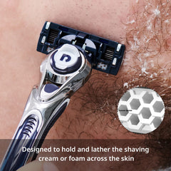 Dorco Pace 7 open-blade design image highlighting easy rinsing for blade longevity