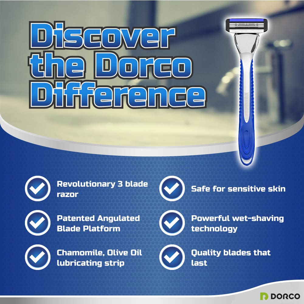 Dorco Pace 3 docking system image shows interchangeable cartridges for customization