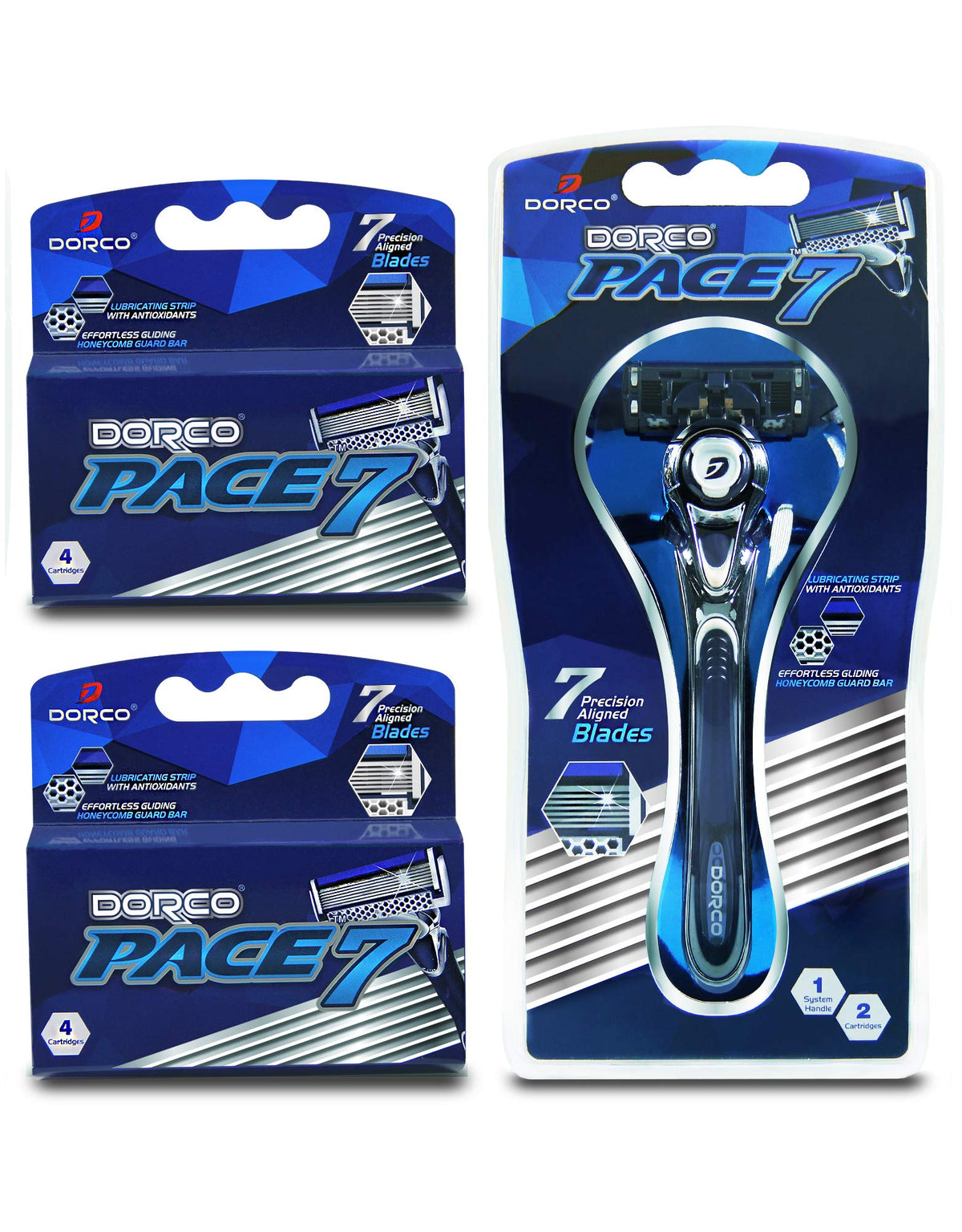 Dorco Pace 7 razor handle offers a comfortable grip for precise daily shaving.