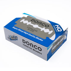 Dorco ST300 platinum blades close-up highlighting a sharp edge for precise shaving.