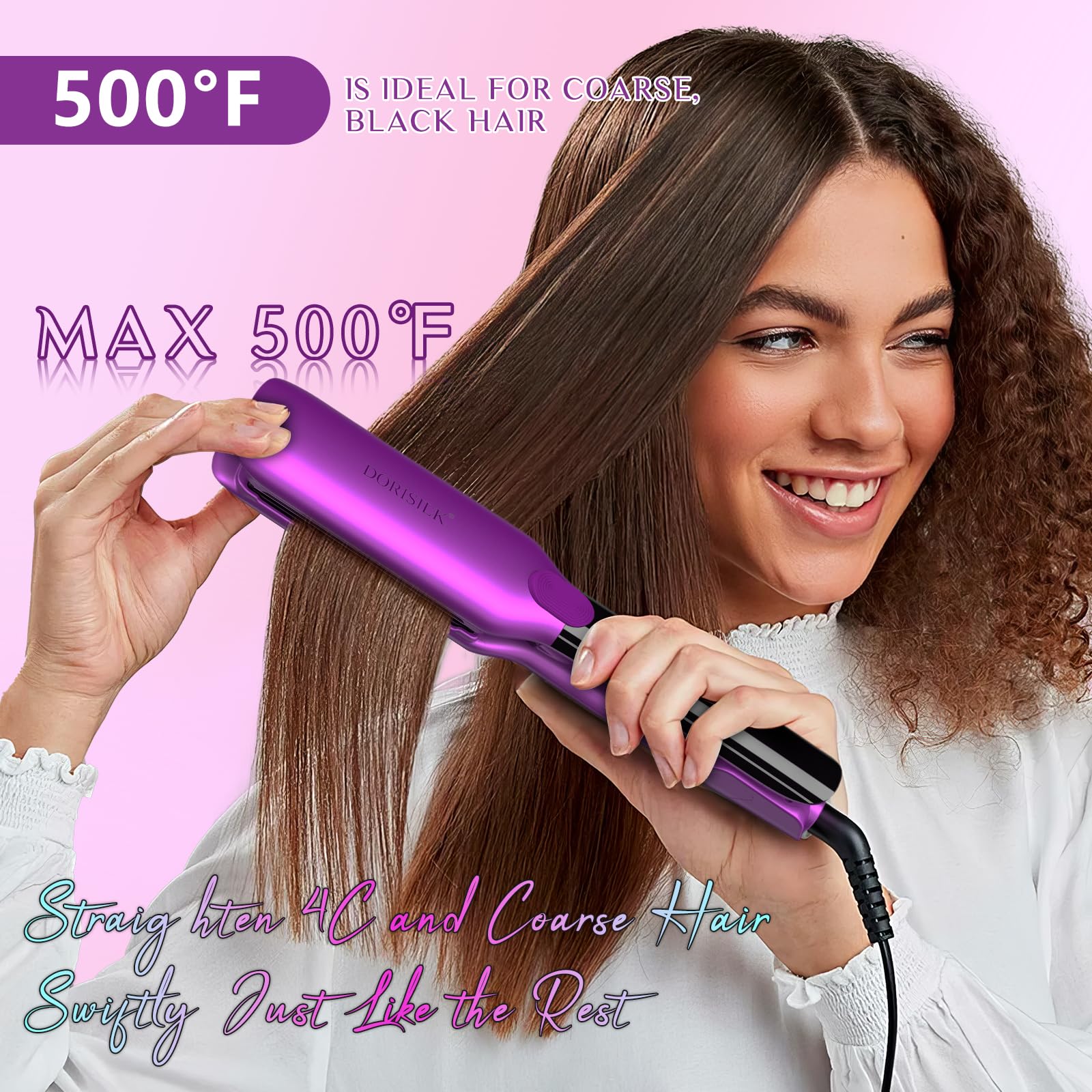Dorisilk 2in1 straightener curler in use for sleek straight hair or soft curls