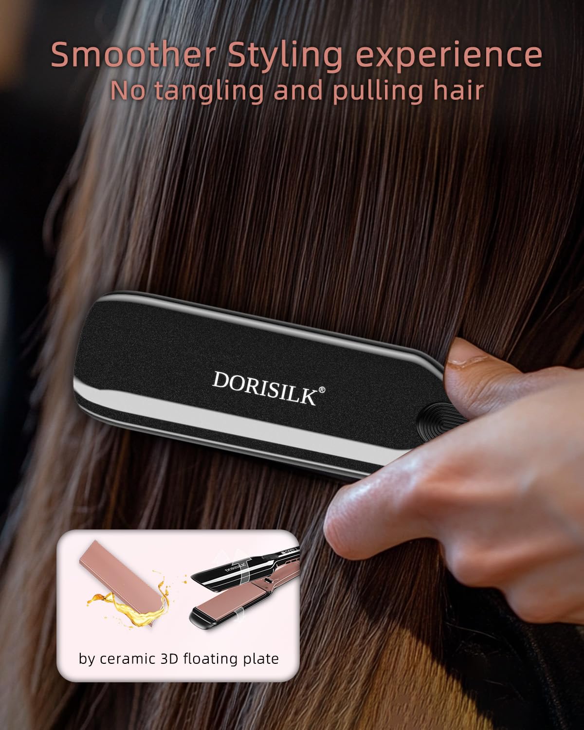 Dorisilk shiny frizz-free hair result demonstrates smooth finish.