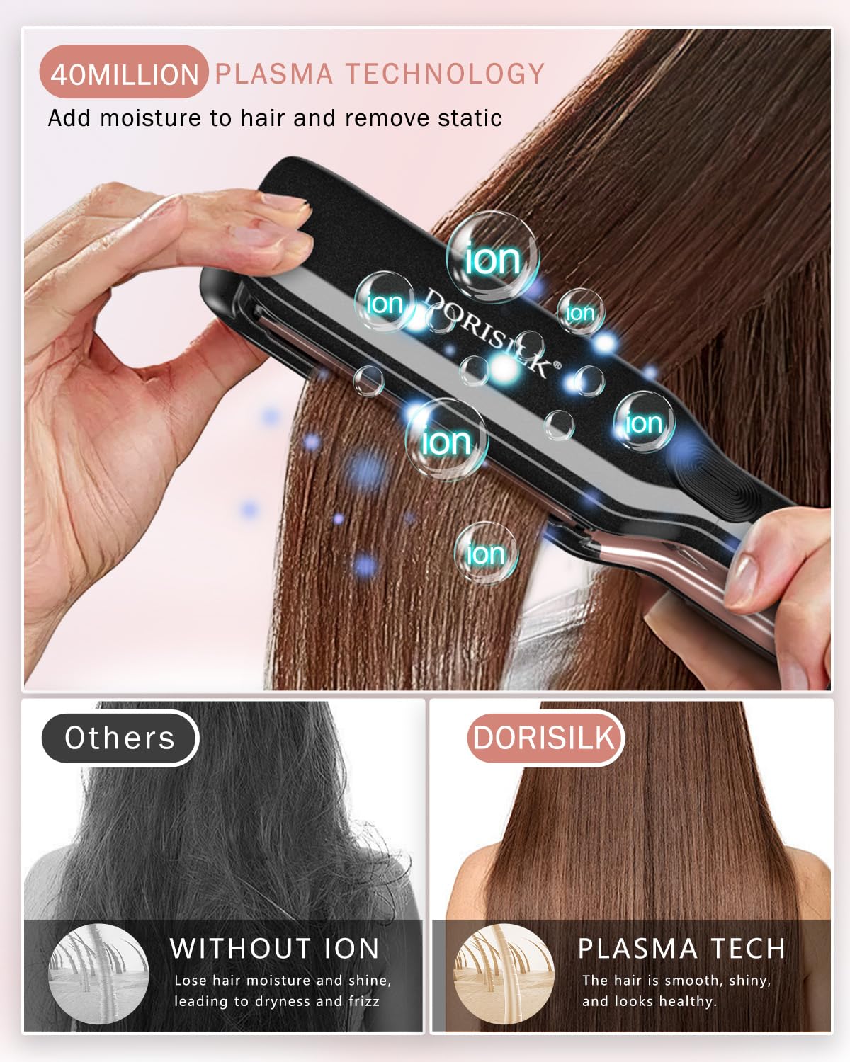Dorisilk temperature control display shows precise settings for different hair types.