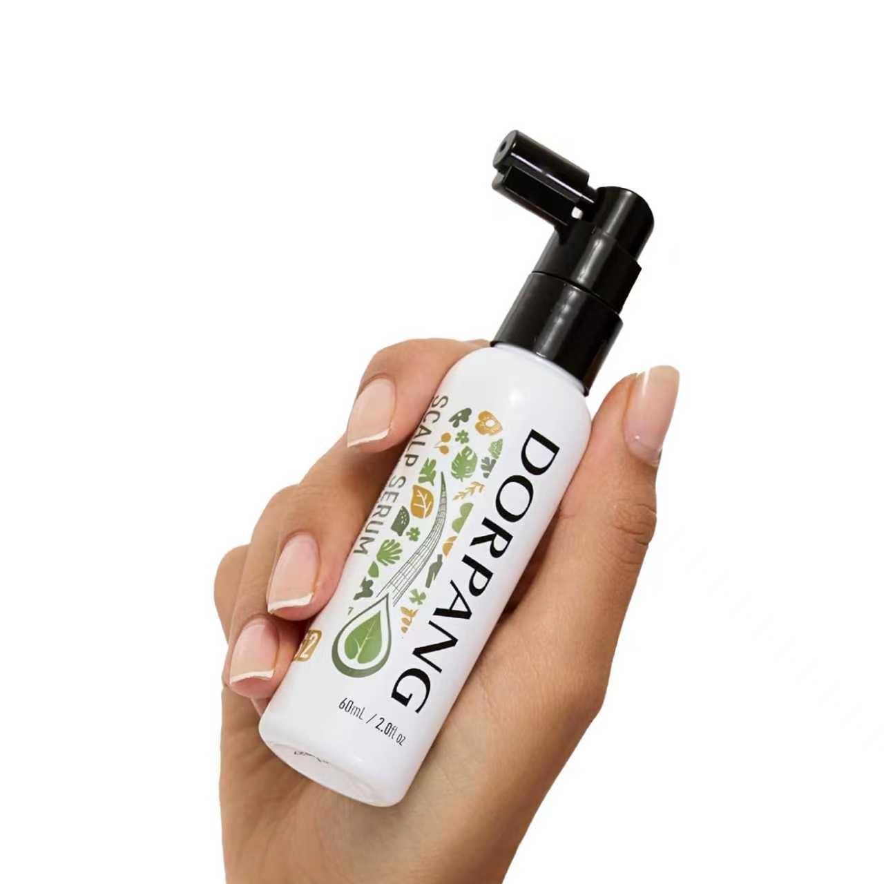 DORPANG hair-growth serum bottle close-up showing non-greasy daily-use formula.
