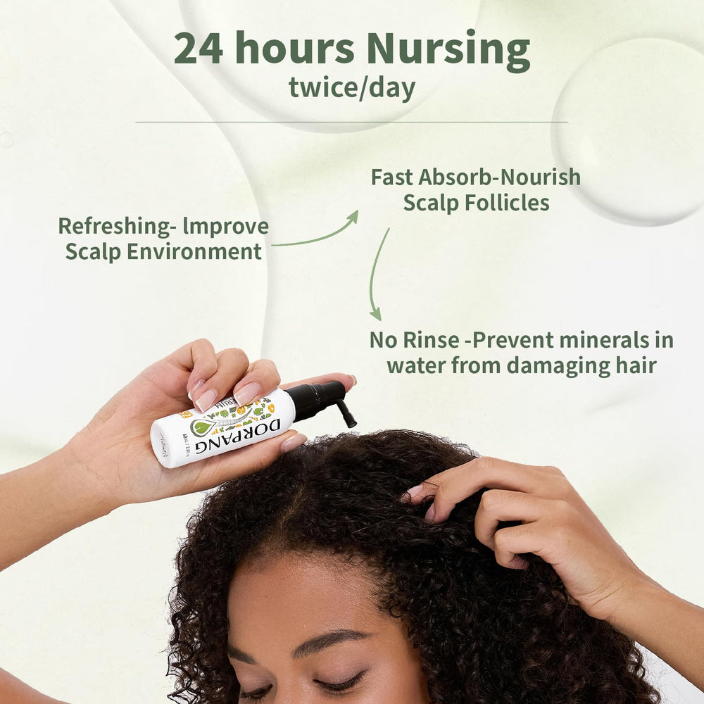 DORPANG serum on the scalp demonstrates lightweight, non-greasy feel.