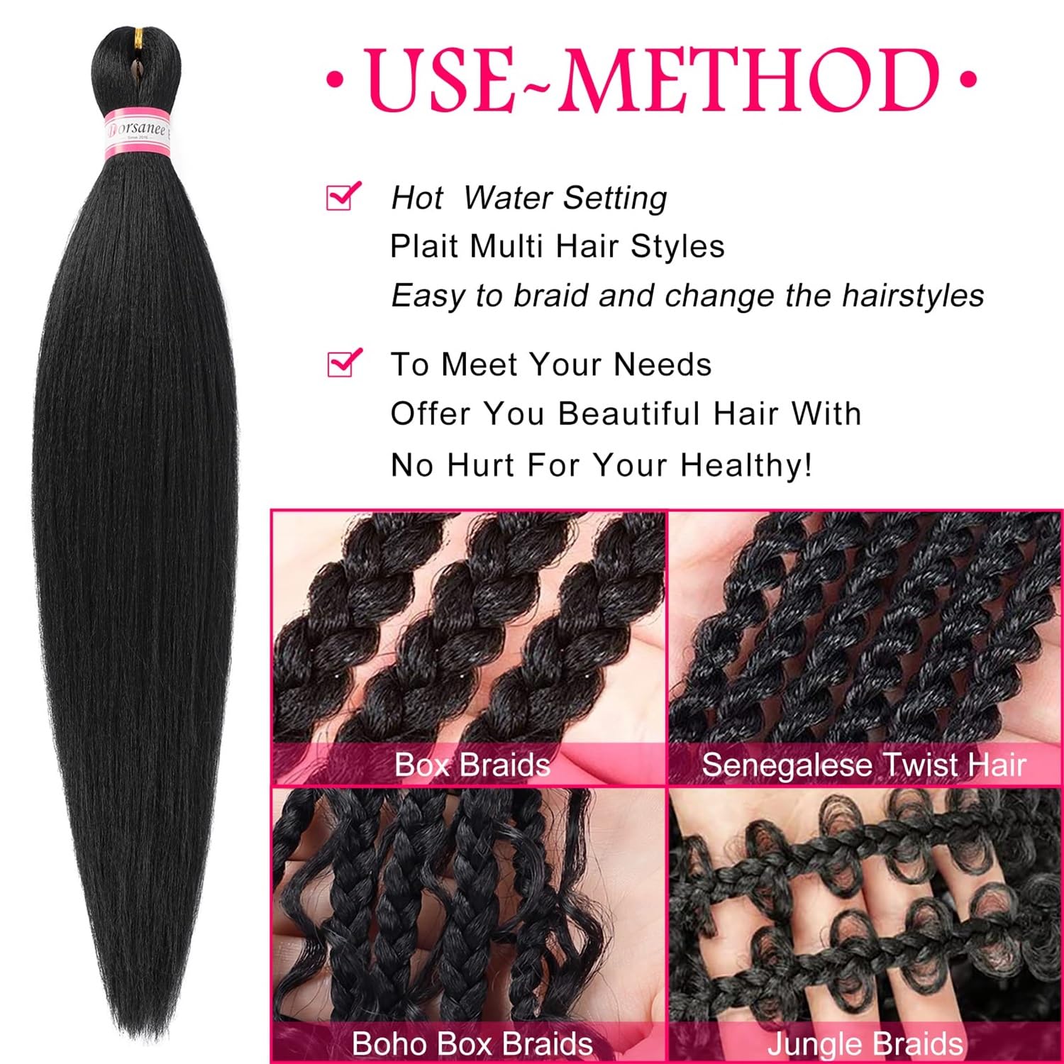 Dorsanee lightweight braiding hair 20 inch held in hand.
