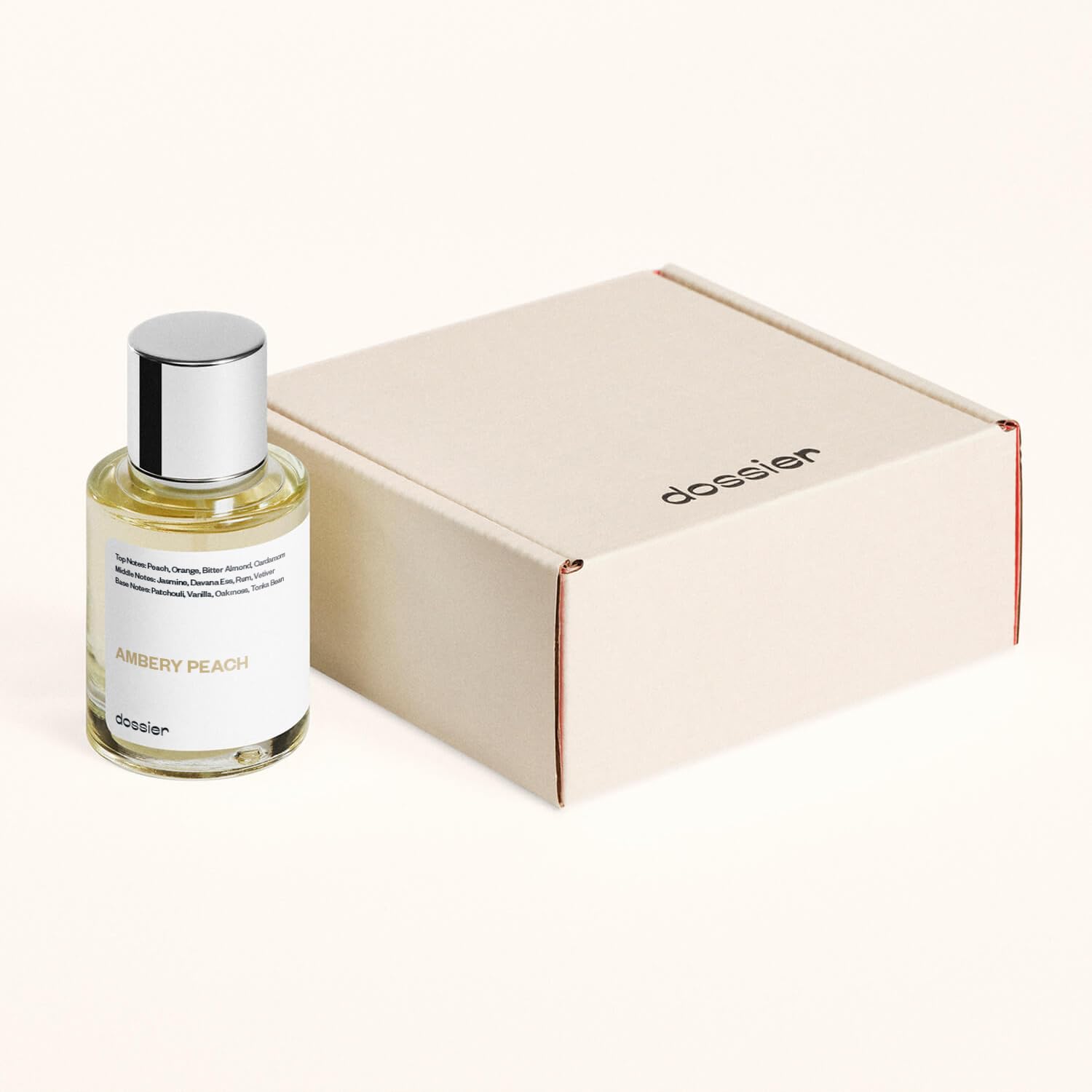 Dossier Ambery Peach amber notes close-up emphasizes sophisticated aroma.