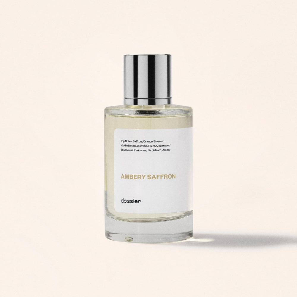 Dossier Ambery Saffron base notes provide oakmoss, fir balsam, amber warmth