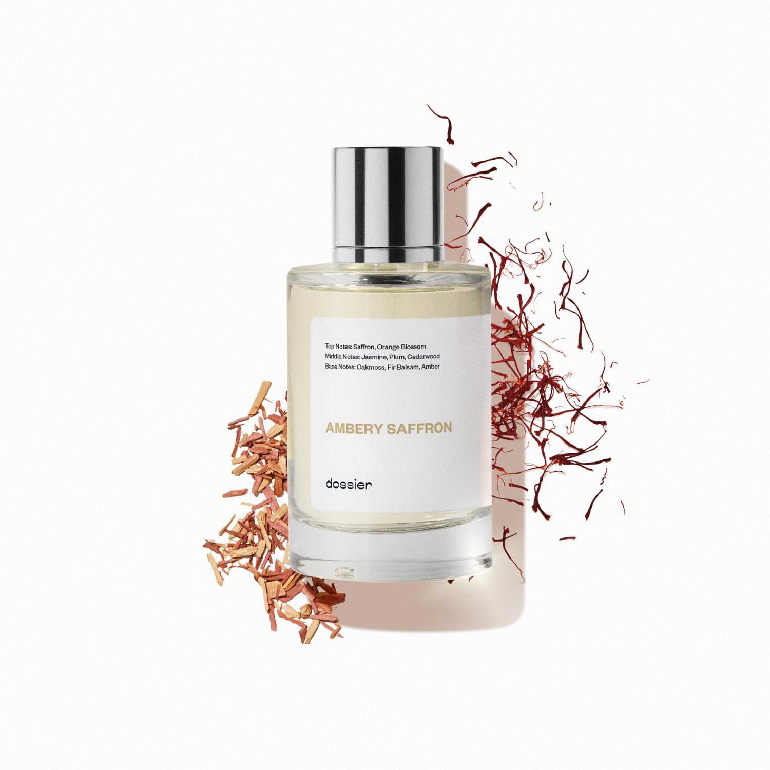 Dossier Ambery Saffron bottle front view signals premium, versatile wear