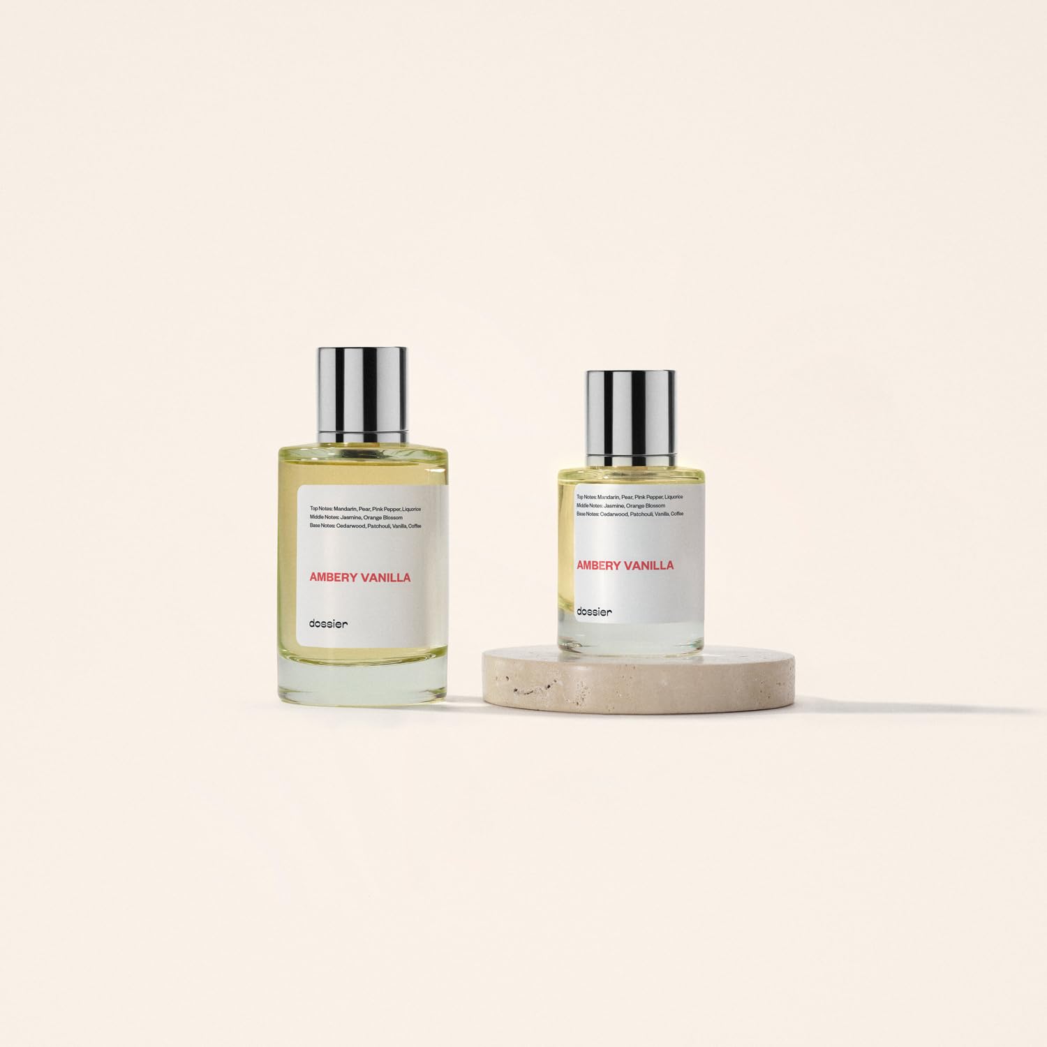 Dossier Ambery Vanilla Grasse origin badge underscores authentic French perfumery heritage.