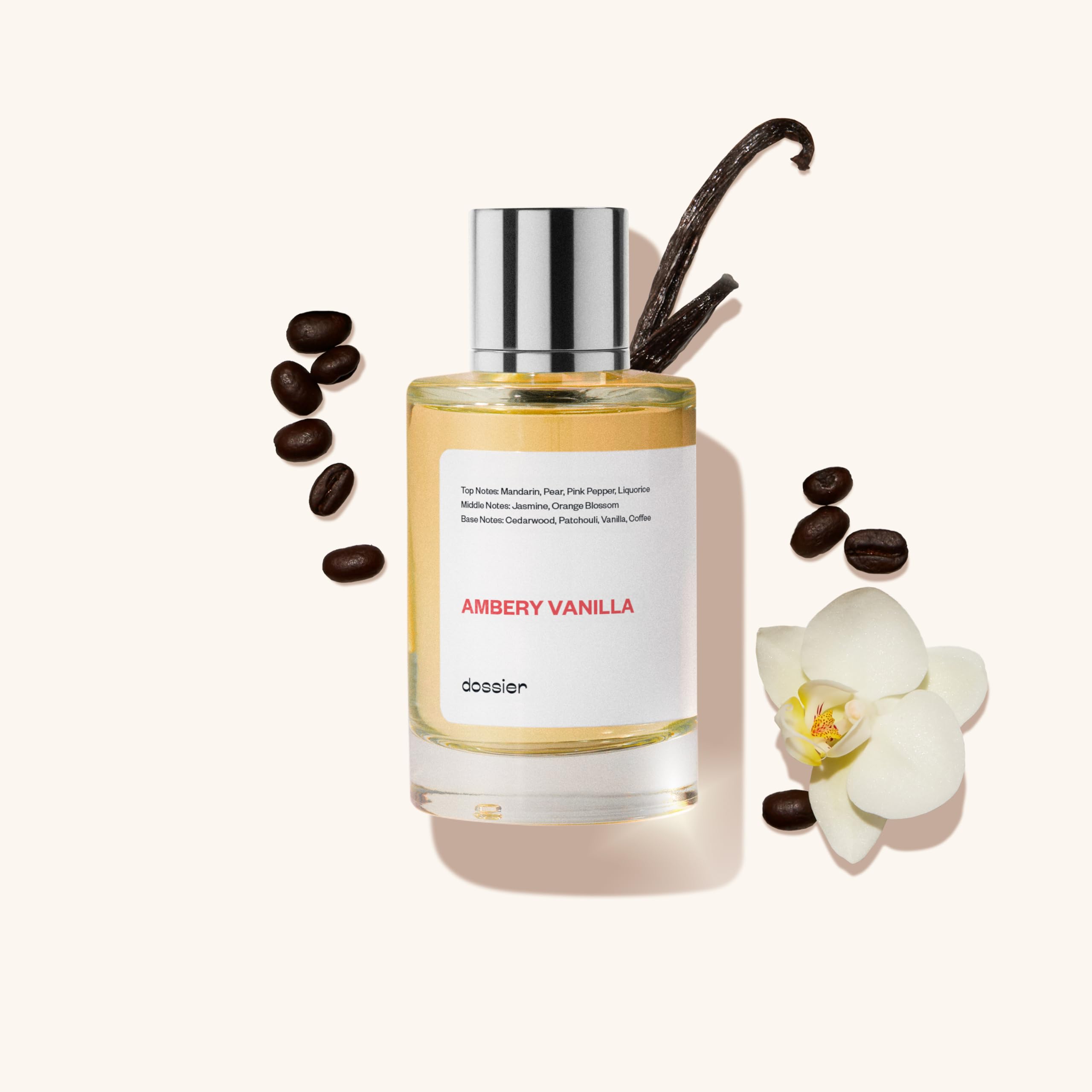 Dossier Ambery Vanilla vegan and paraben-free badge confirms ethical, cruelty-free formulation.
