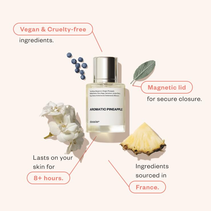 Dossier Aromatic Pineapple spray—versatile fragrance for day-to-night use.