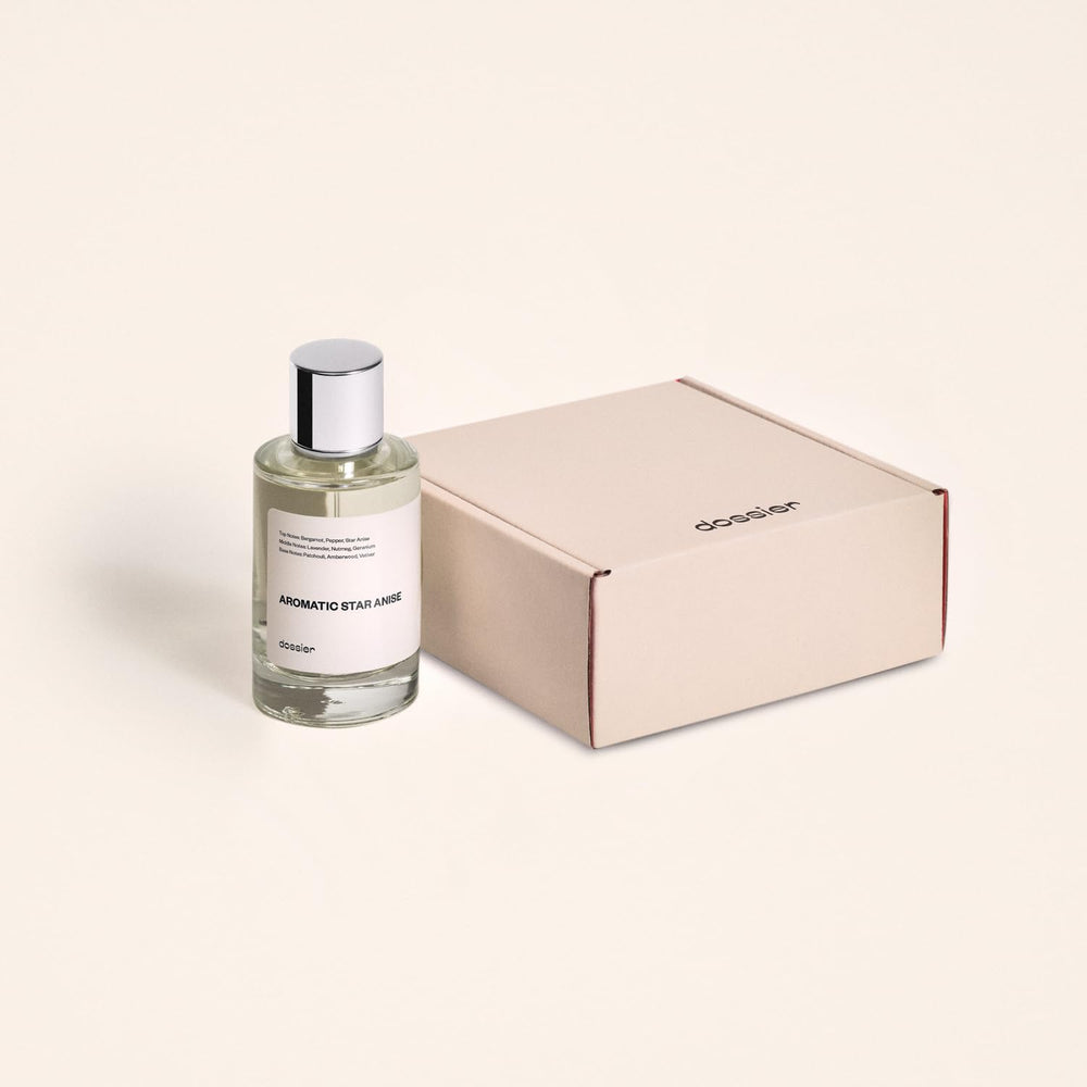 Dossier Aromatic Star Anise ingredients label highlights Grasse perfume-quality notes.