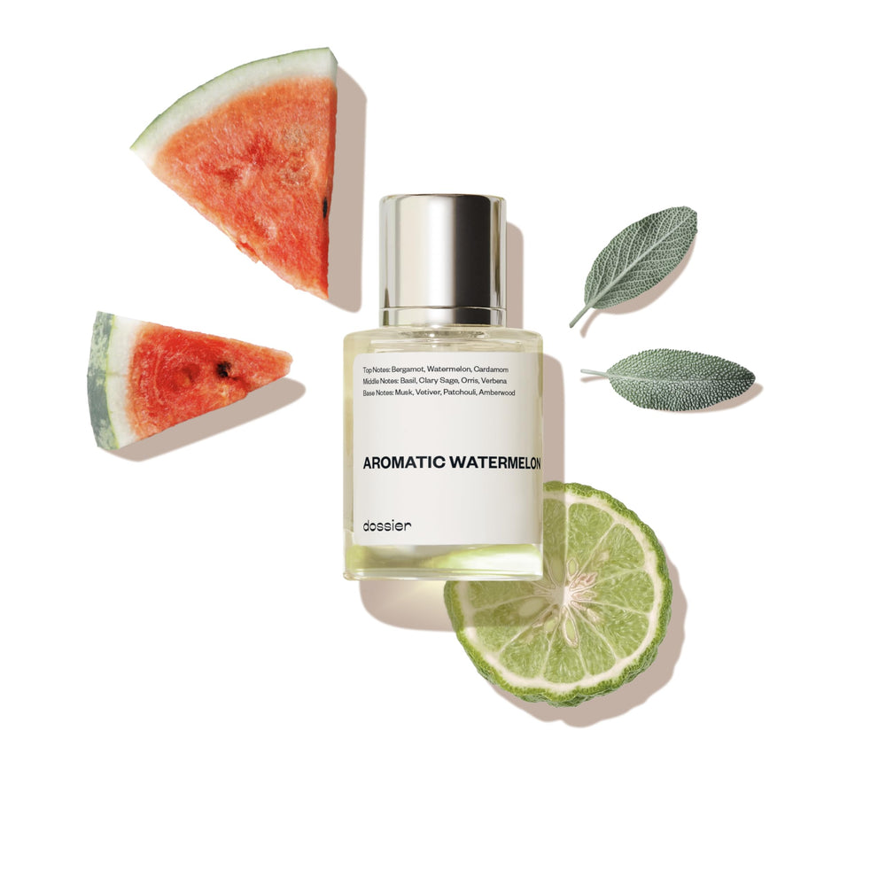 Dossier Aromatic Watermelon bottle front shows wearable, vibrant fragrance.