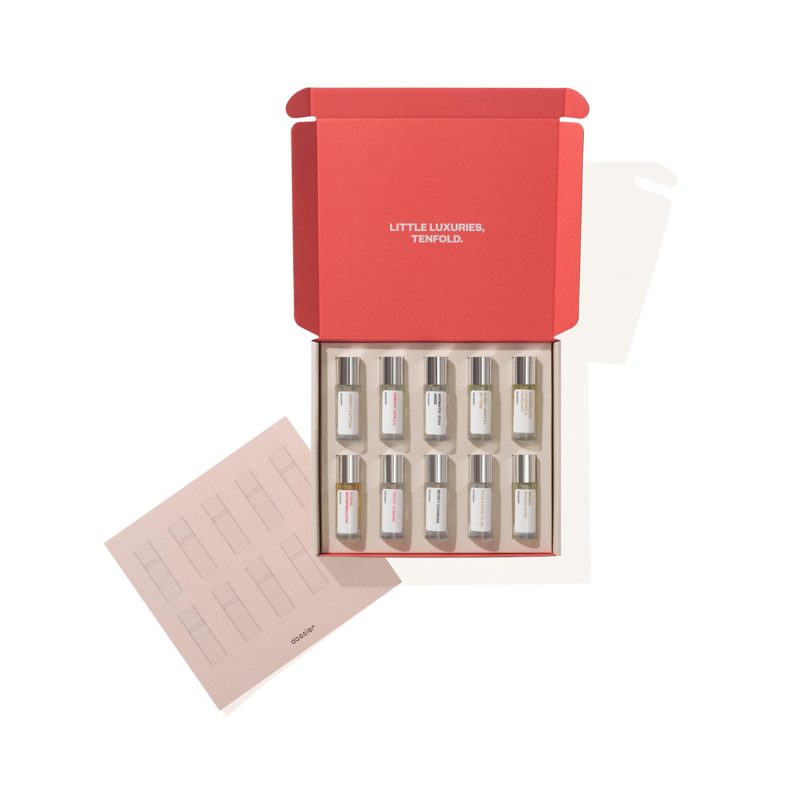 Dossier Discovery Set 11ml bottles ideal for sampling multiple scents before purchase.