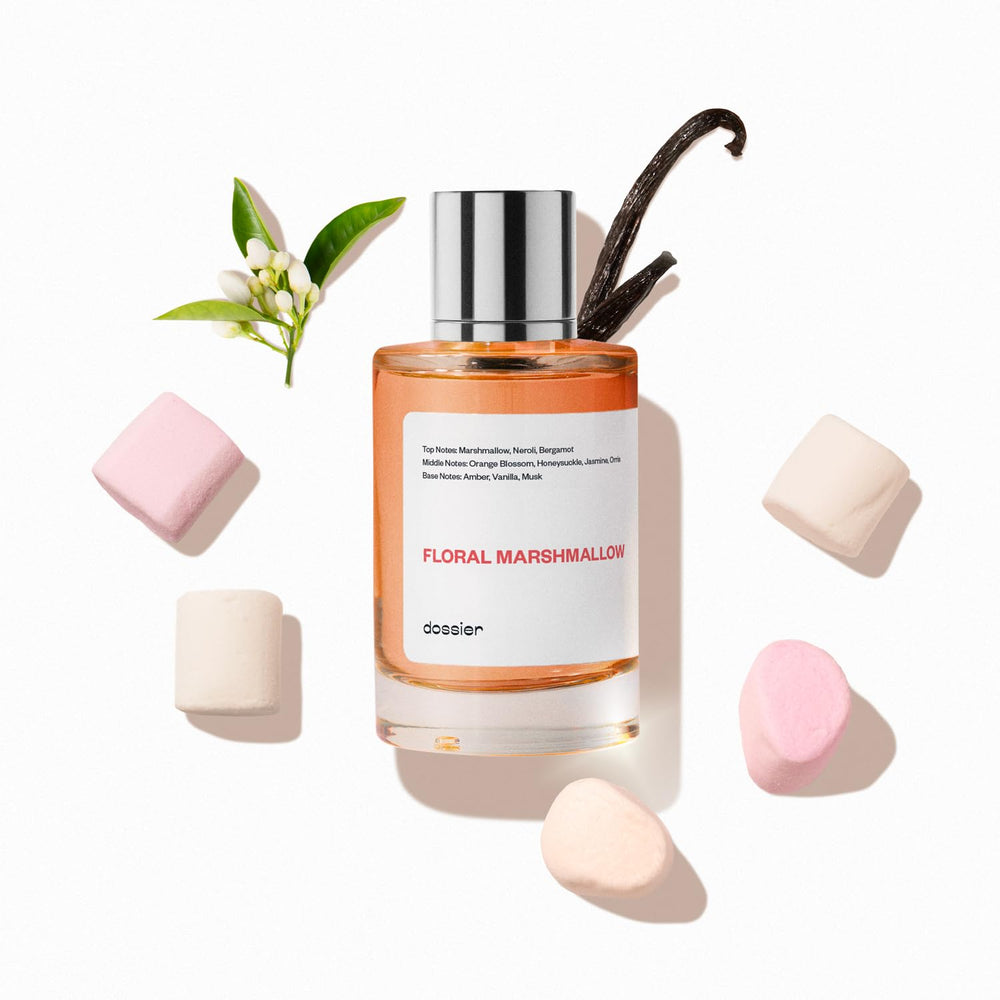 Dossier Floral Marshmallow bottle—sleek presentation for everyday use and gift-ready appeal.