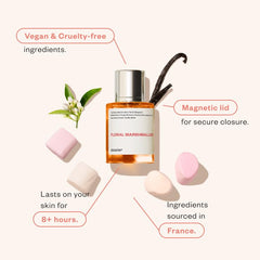 Dossier Floral Marshmallow middle notes display orange blossom and jasmine for a feminine heart.