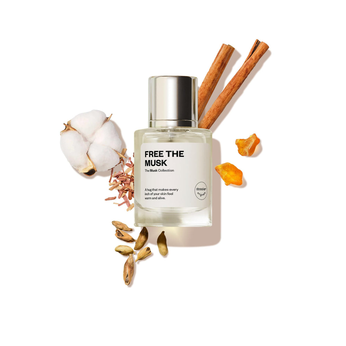 Dossier Free The Musk front bottle showing sleek genderless design for everyday wear
