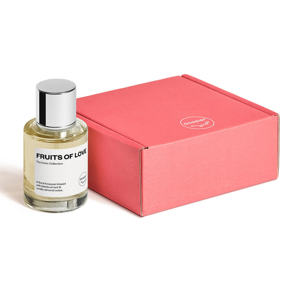 Dossier Fruits of Love vanilla-base warmth on skin suggesting cozy dry-down
