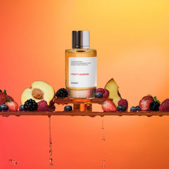 Dossier Fruity Almond outer packaging highlighting premium fragrance branding.