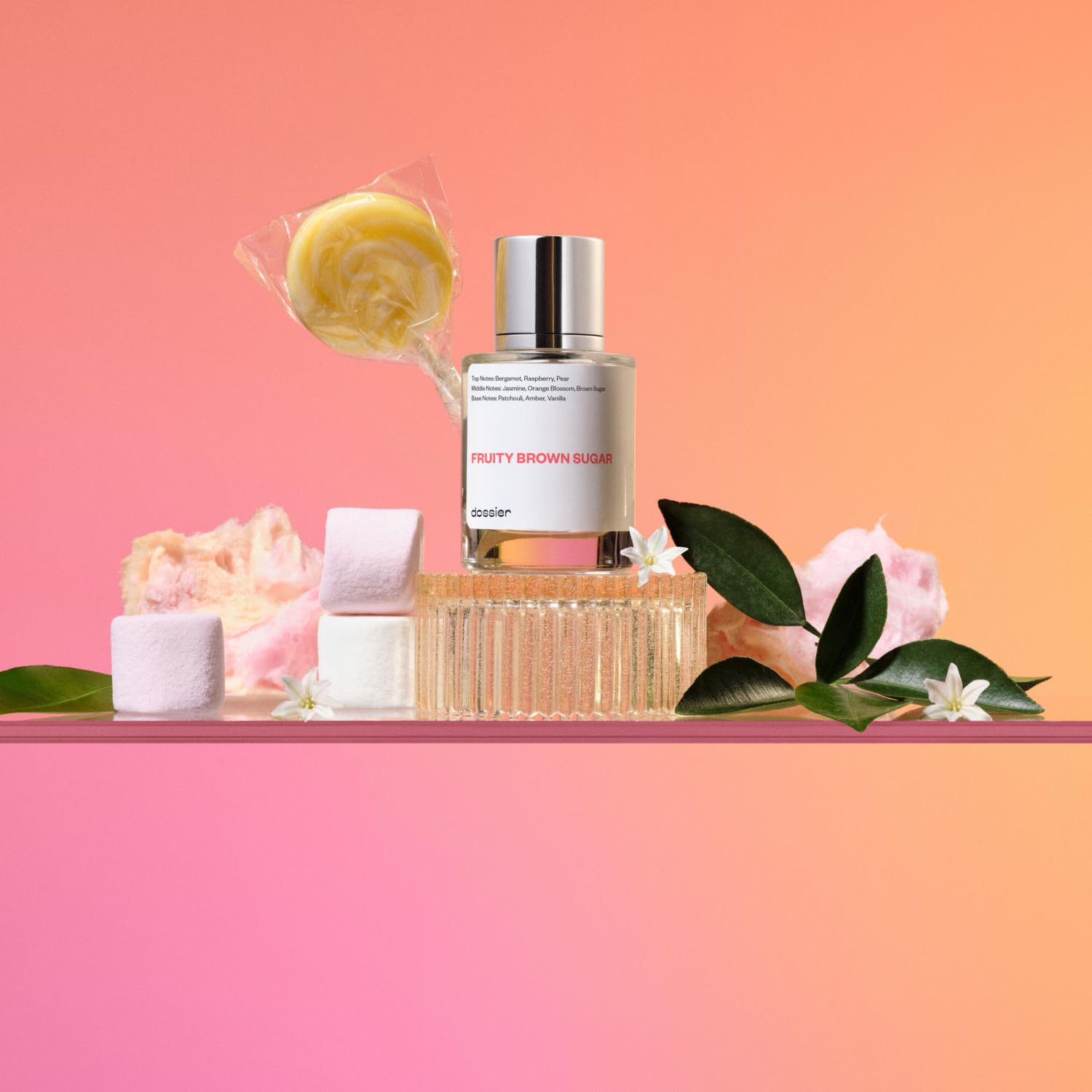 Dossier Fruity Brown Sugar Grasse essence close-up emphasizes premium ingredients.