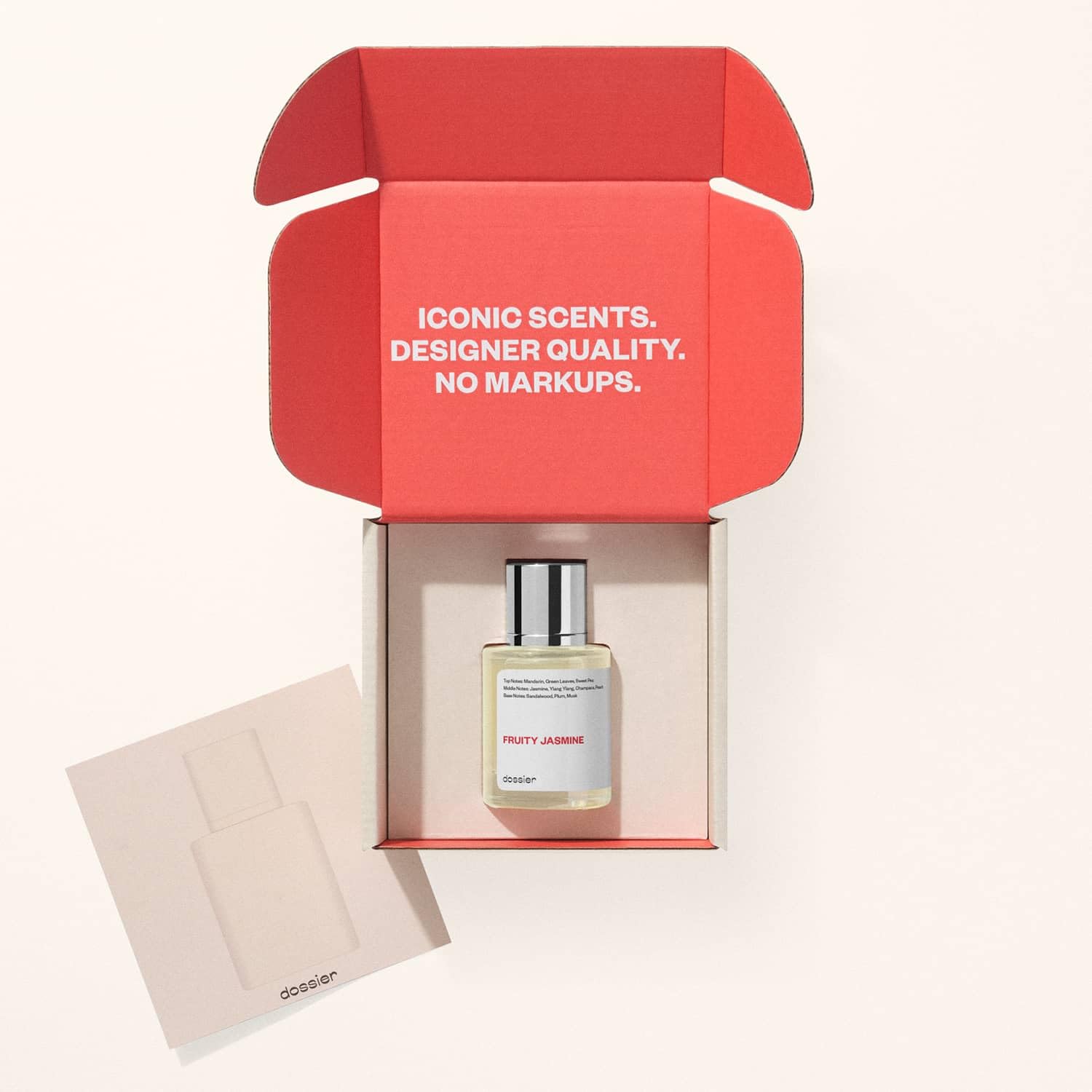 Dossier Fruity Jasmine premium packaging signals gift-ready presentation.