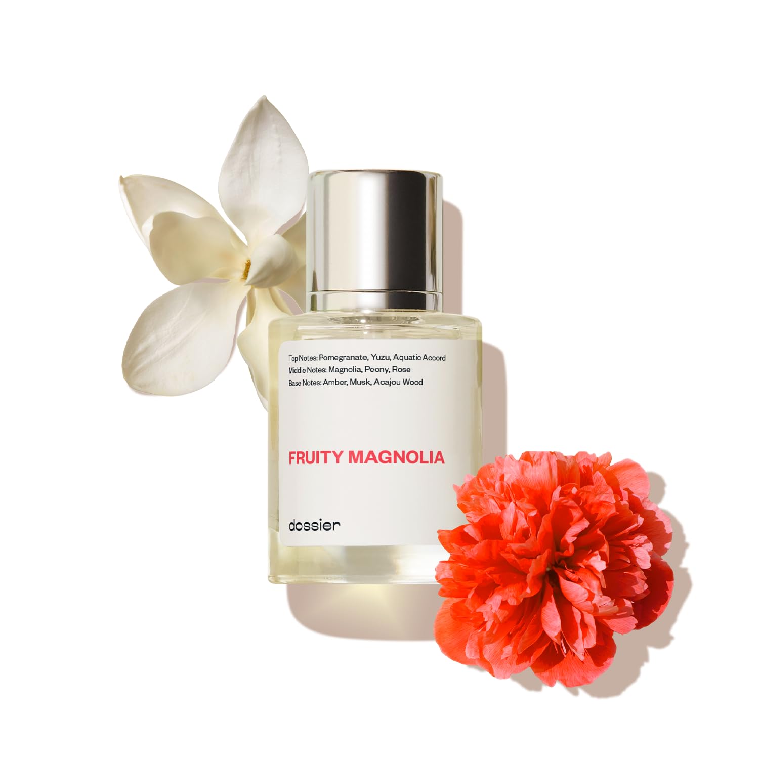 Dossier Fruity Magnolia bottle pour delivers a refreshing daytime fragrance for everyday wear.