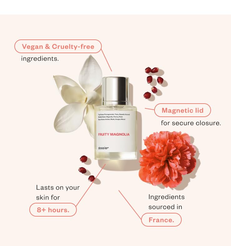 Dossier Fruity Magnolia bottle spray demonstrates a long-lasting scent for daily confidence.