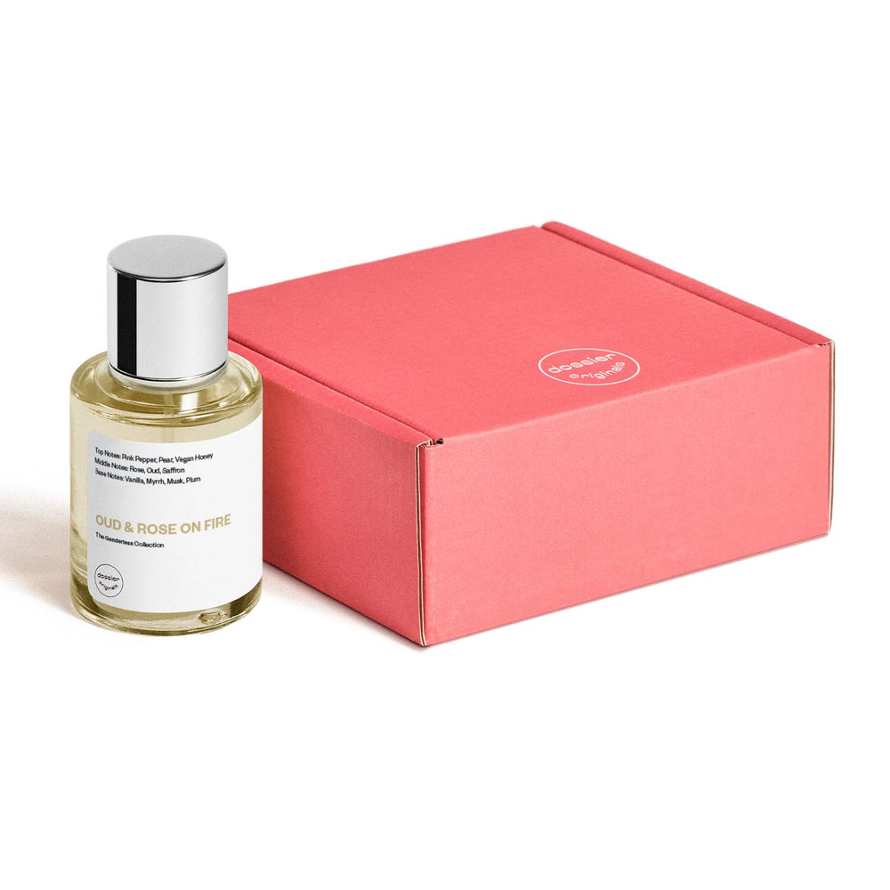 Dossier Original Oud & Rose on Fire application at pulse points for lasting presence.