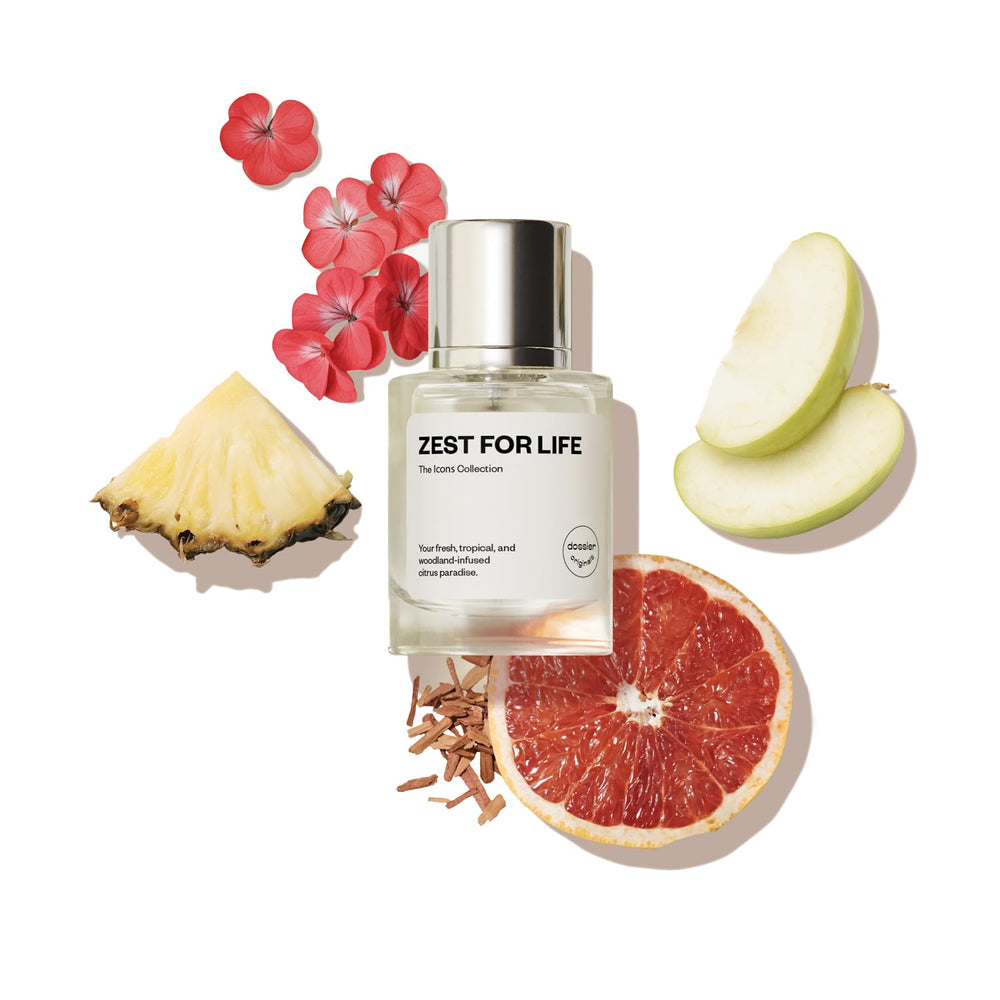 Dossier Original Zest for Life heart notes blend geranium lavender and ginger for versatile appeal.