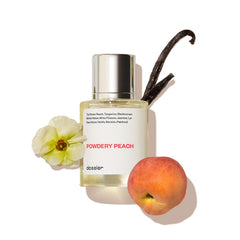 Dossier Powdery Peach bottle front for daily elegance and long-lasting fragrance.