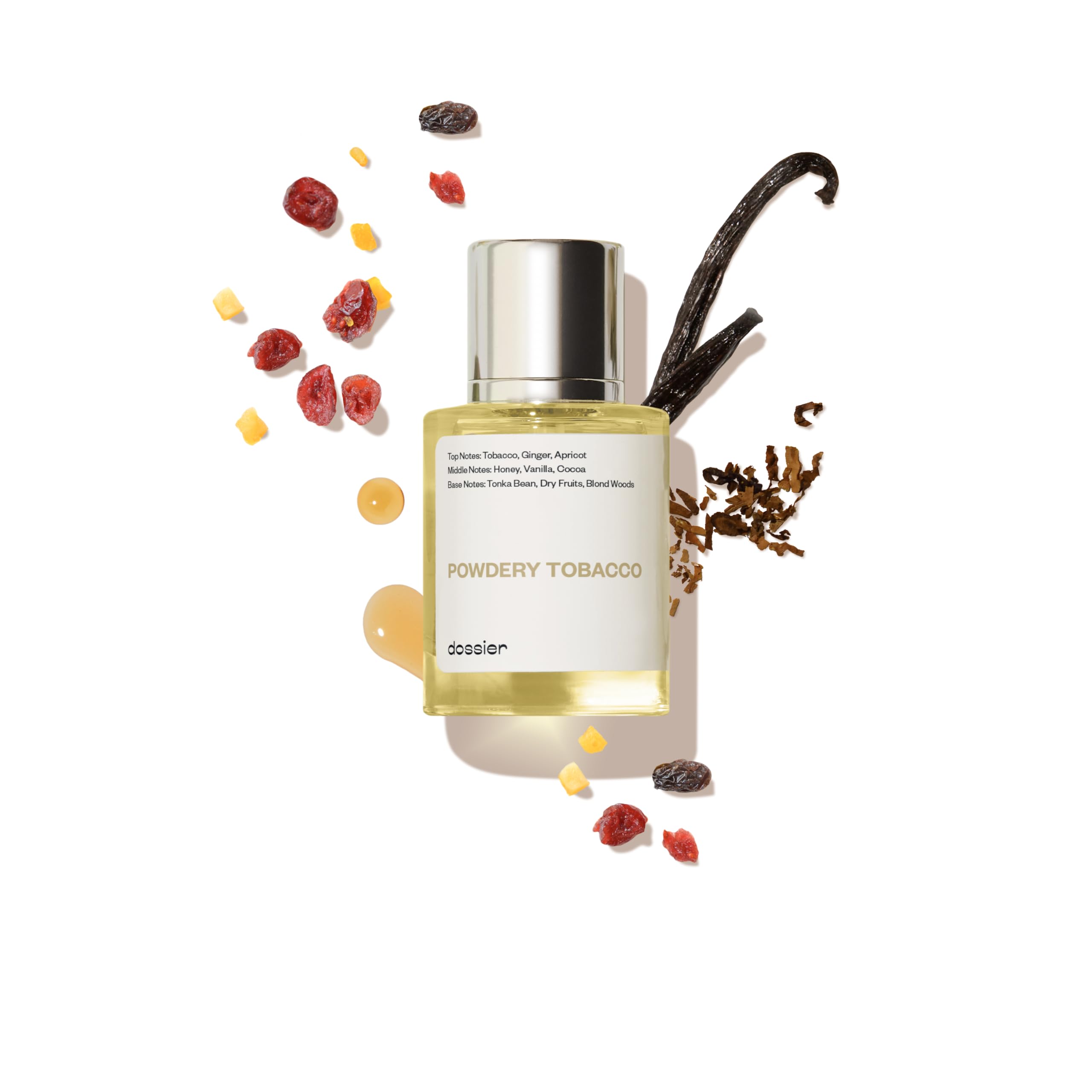 Dossier Powdery Tobacco bottle front view for daily unisex elegance.