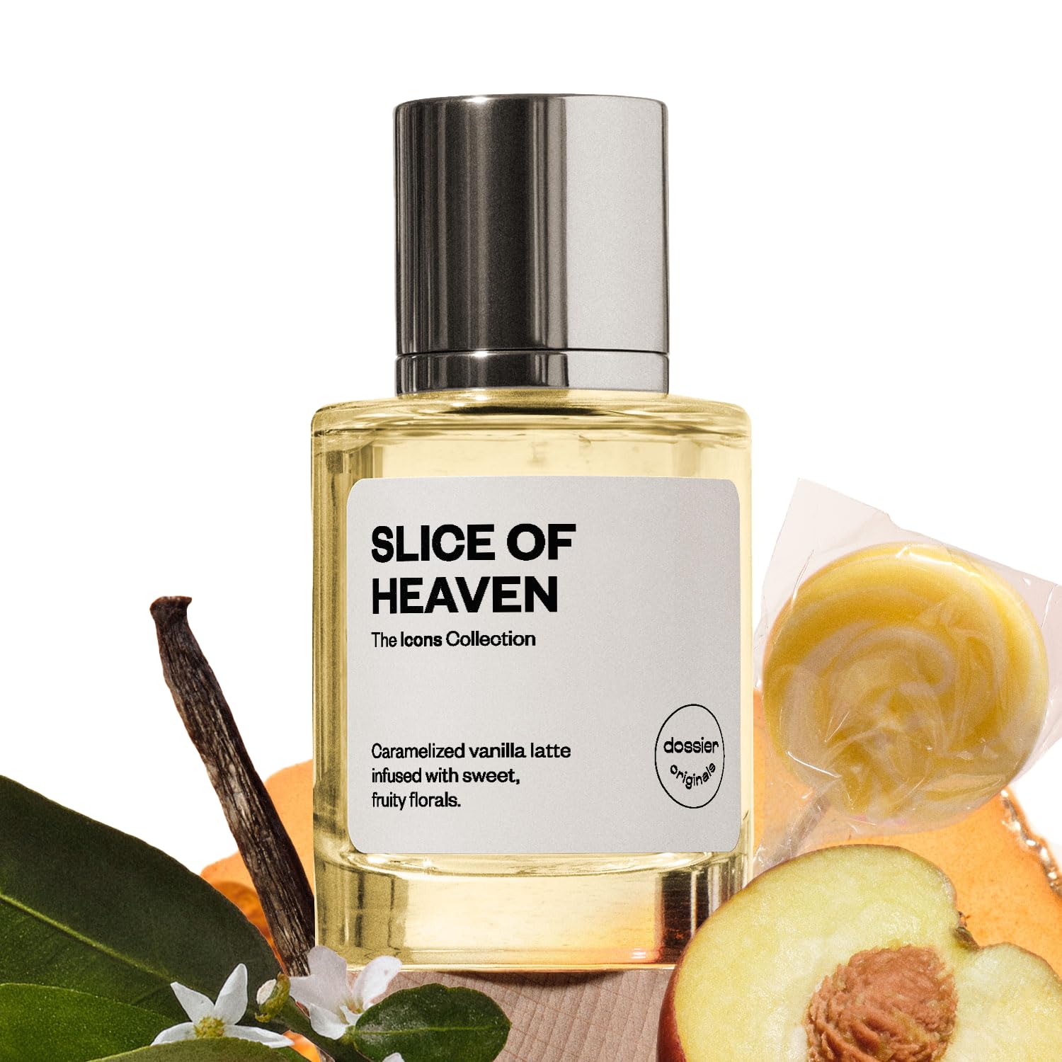 Dossier Slice of Heaven bottle front emphasizes refined luxury for daily fragrance.