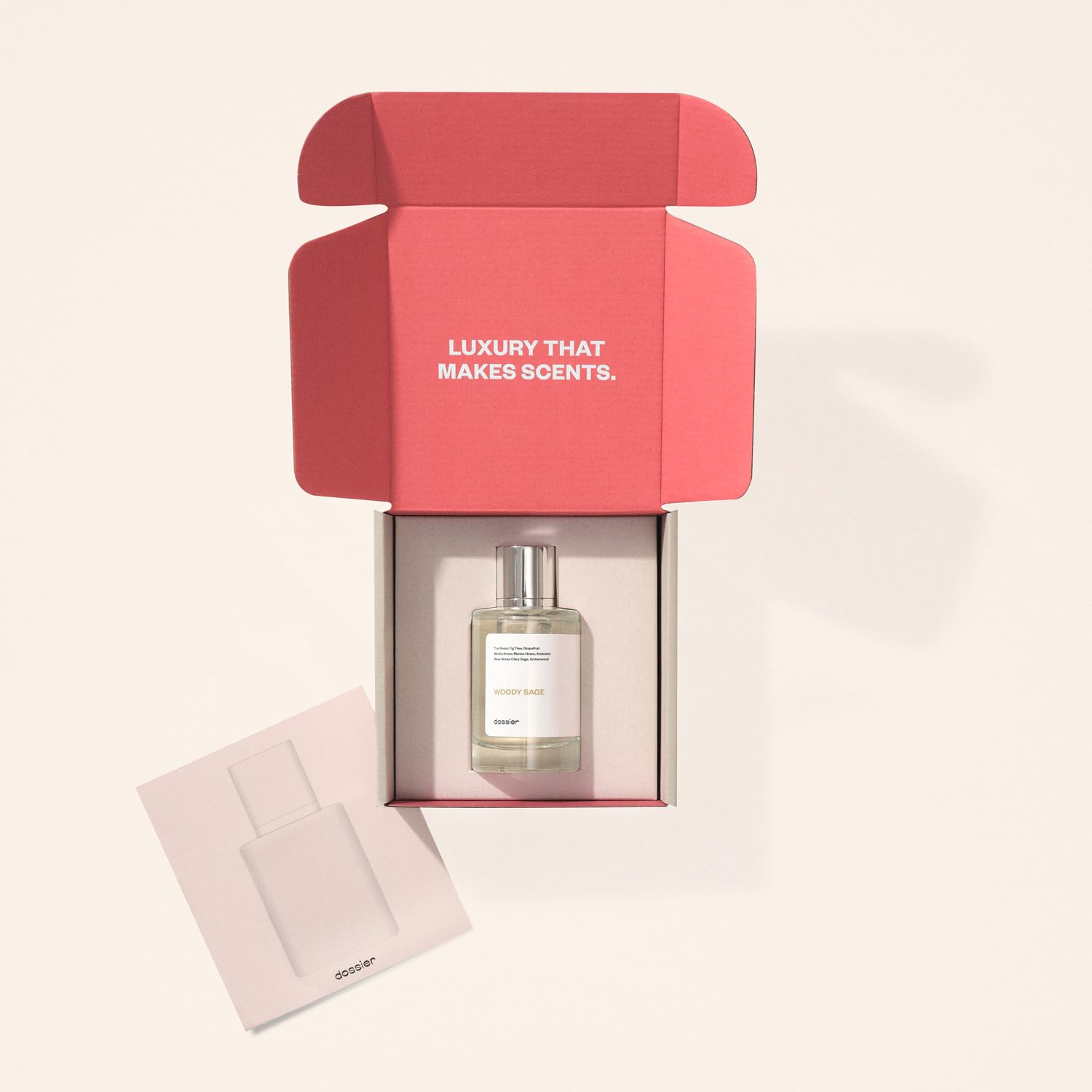 Dossier Woody Sage label detail reveals Grasse-inspired ingredients and fragrance quality